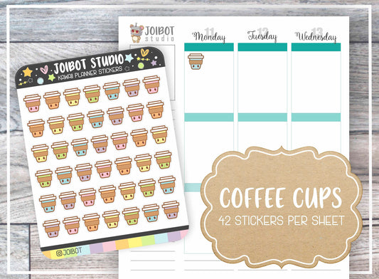 COFFEE CUPS - Kawaii Planner Stickers - Beverage Stickers - Journal Stickers - Cute Stickers - Decorative Stickers - K0002
