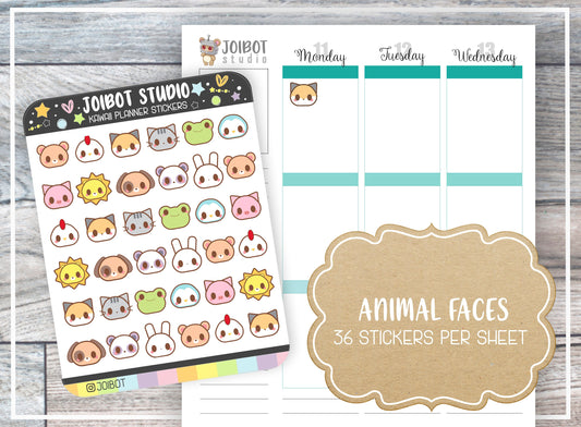 ANIMAL FACES - Kawaii Planner Stickers - Animal Stickers - Journal Stickers - Cute Stickers - Decorative Stickers - K0036