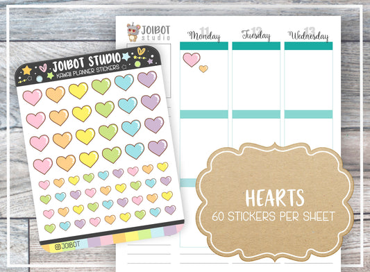 HEARTS - Kawaii Planner Stickers - Love Stickers - Journal Stickers - Cute Stickers - Decorative Stickers - K0041