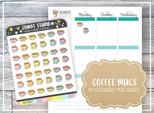 COFFEE MUGS - Kawaii Planner Stickers - Breakfast Stickers - Journal Stickers - Cute Stickers - Decorative Stickers - K0013