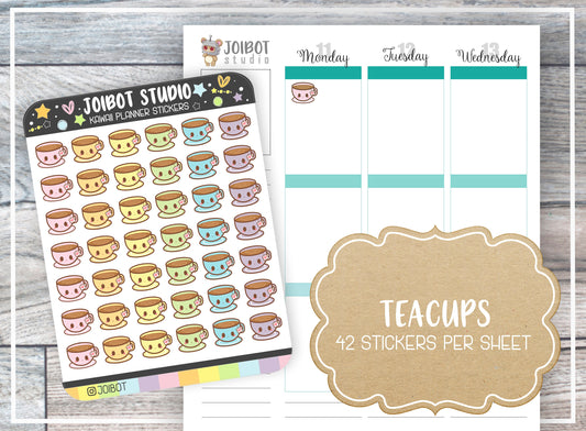 TEACUPS - Kawaii Planner Stickers - Beverage Stickers - Journal Stickers - Cute Stickers - Decorative Stickers - K0048
