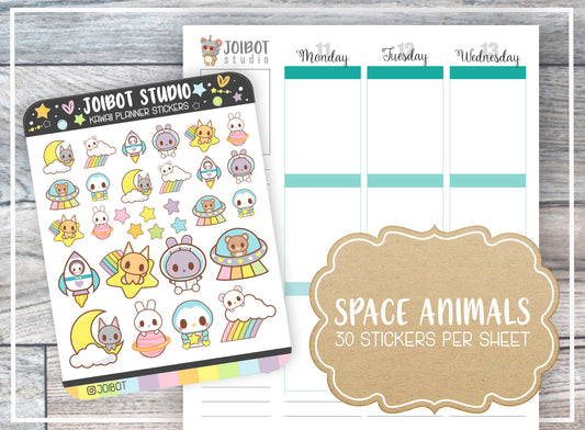SPACE ANIMALS - Kawaii Planner Stickers - Galaxy Aesthetic Stickers - Journal Stickers - Cute Stickers - Decorative Stickers - K0057