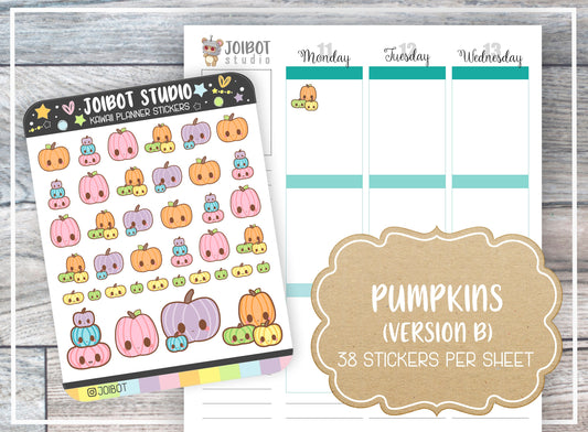 PUMPKINS (COLORFUL) - Kawaii Planner Stickers - Holiday Stickers - Journal Stickers - Cute Stickers - Decorative Stickers - K0052-B