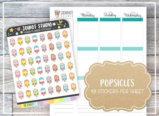 POPSICLES - Kawaii Planner Stickers - Ice Cream Stickers - Journal Stickers - Cute Stickers - Decorative Stickers - K0064