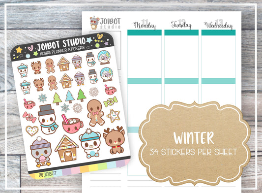 WINTER - Kawaii Planner Stickers - Holiday Stickers - Journal Stickers - Cute Stickers - Decorative Stickers - K0068