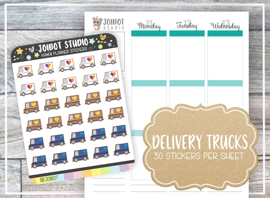 DELIVERY TRUCKS - Kawaii Planner Stickers - Package Stickers - Journal Stickers - Cute Stickers - Decorative Stickers - K0097