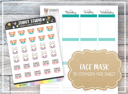 FACE MASK - Kawaii Planner Stickers - 2020 Stickers - Journal Stickers - Cute Stickers - Decorative Stickers - K0088