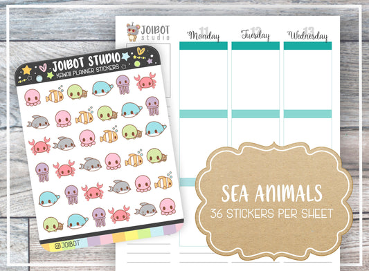 SEA ANIMALS - Kawaii Planner Stickers - Ocean Animal Stickers - Journal Stickers - Cute Stickers - Decorative Stickers - K0077