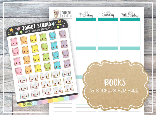 BOOKS - Kawaii Planner Stickers - Reading Stickers - Journal Stickers - Cute Stickers - Decorative Stickers - K0073