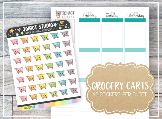 GROCERY CARTS - Kawaii Planner Stickers - Shopping Stickers - Journal Stickers - Cute Stickers - Decorative Stickers - K0110