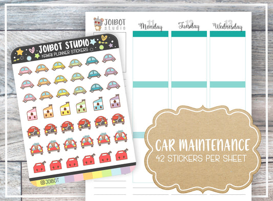 CAR MAINTENANCE - Kawaii Planner Stickers - Oil Change Stickers - Carwash Stickers - Journal Stickers - Cute Stickers - K0105