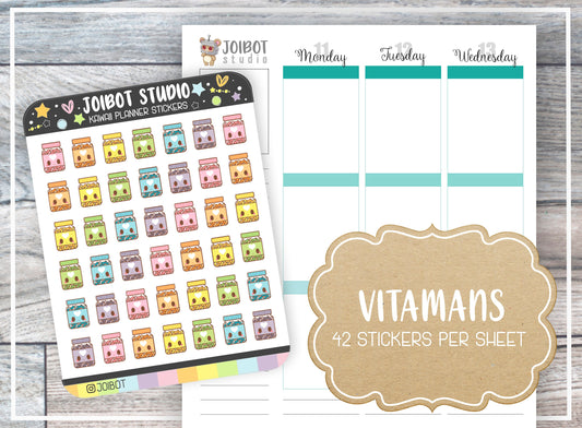 VITAMANS - Kawaii Planner Stickers - Reminder Stickers - Journal Stickers - Cute Stickers - Decorative Stickers - K0098