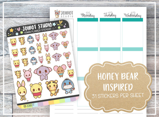 HONEY BEAR INSPIRED - Kawaii Planner Stickers - Book Stickers - Journal Stickers - Cute Stickers - Decorative Stickers - C0010