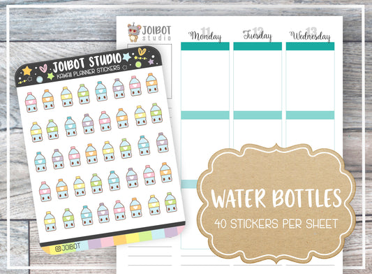 WATER BOTTLES - Kawaii Planner Stickers - Hydrate Stickers - Journal Stickers - Cute Stickers - Decorative Stickers - K0112