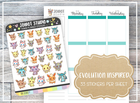 EVOLUTION INSPIRED - Kawaii Planner Stickers - Video Game Stickers - Journal Stickers - Cute Stickers - Decorative Stickers - C0004
