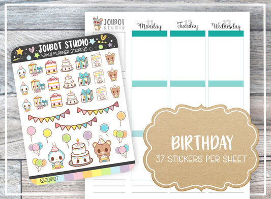 BIRTHDAY - Kawaii Planner Stickers - Celebration Stickers - Journal Stickers - Cute Stickers - Decorative Stickers - K0100