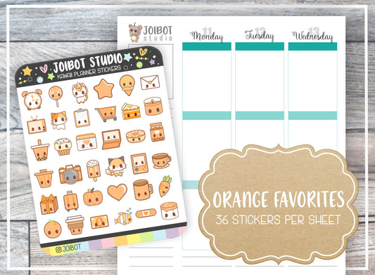 ORANGE FAVORITES - Kawaii Planner Stickers - Variety Stickers - Journal Stickers - Cute Stickers - A0002