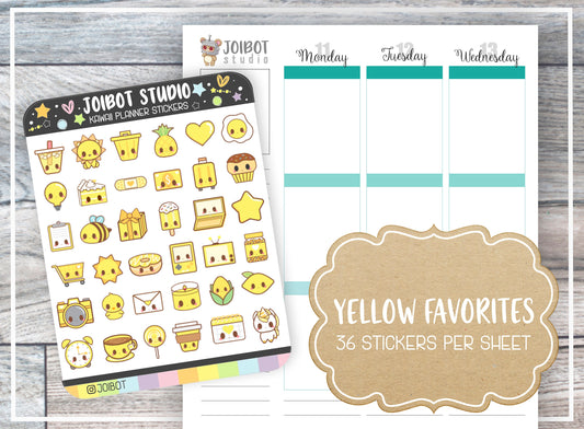 YELLOW FAVORITES - Kawaii Planner Stickers - Variety Stickers - Journal Stickers - Cute Stickers - A0003