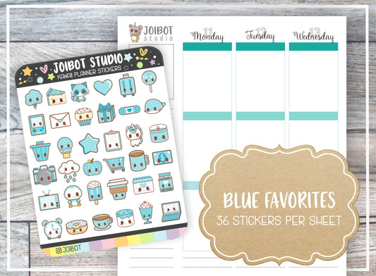 BLUE FAVORITES - Kawaii Planner Stickers - Variety Stickers - Journal Stickers - Cute Stickers - A0005