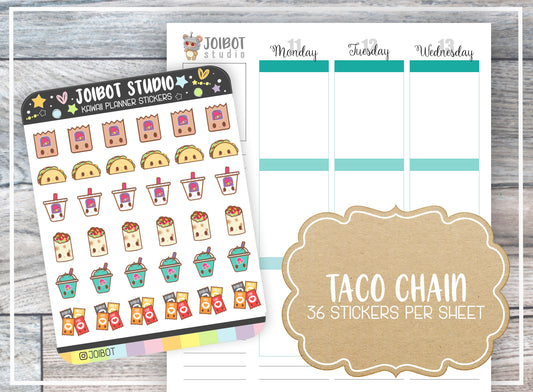 TACO CHAIN - Kawaii Planner Stickers - Fast Food Stickers - Journal Stickers - Cute Stickers - Decorative Stickers - K0139