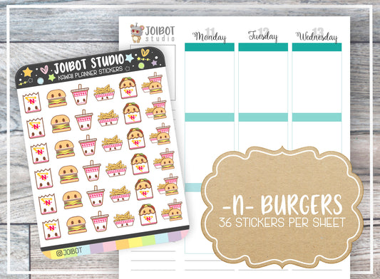 I-N-O BURGERS- Kawaii Planner Stickers - Fast Food Stickers - Journal Stickers - Cute Stickers - Decorative Stickers - K0140
