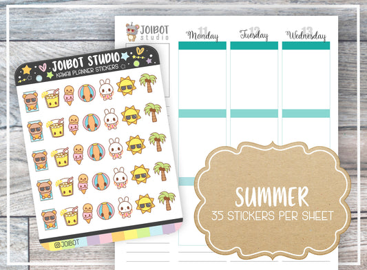 SUMMER - Kawaii Planner Stickers - Seasonal Stickers - Journal Stickers - Cute Stickers - Decorative Stickers - K0143