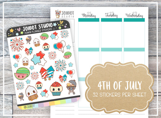 4th OF JULY- Kawaii Planner Stickers - Seasonal Stickers - Journal Stickers - Cute Stickers - Decorative Stickers - K0145