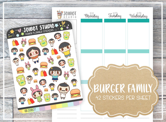 HAMBURGER FAMILY - Kawaii Planner Stickers - Hamburger Stickers - Journal Stickers - Cute Stickers - Decorative Stickers - C0015