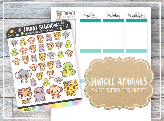 JUNGLE ANIMALS - Kawaii Planner Stickers - Zoo Stickers - Journal Stickers - Cute Stickers - Decorative Stickers - K0150