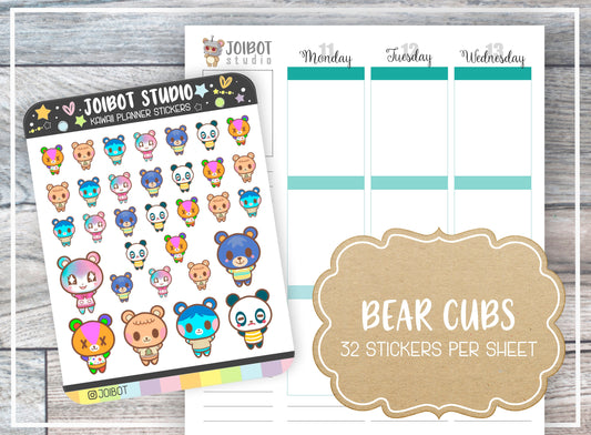BEAR CUBS - Kawaii Planner Stickers - Video Game Stickers - Journal Stickers - Cute Stickers - Decorative Stickers - C0018