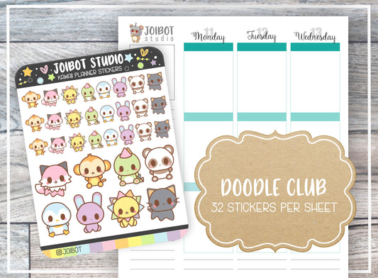 DOODLE CLUB - Kawaii Planner Stickers - Doodle Club Stickers - Journal Stickers - Cute Stickers - Decorative Stickers - Z0001