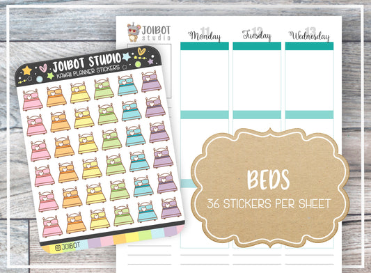 BEDS - Kawaii Planner Stickers - Sleep Stickers - Journal Stickers - Cute Stickers - Decorative Stickers - K0156
