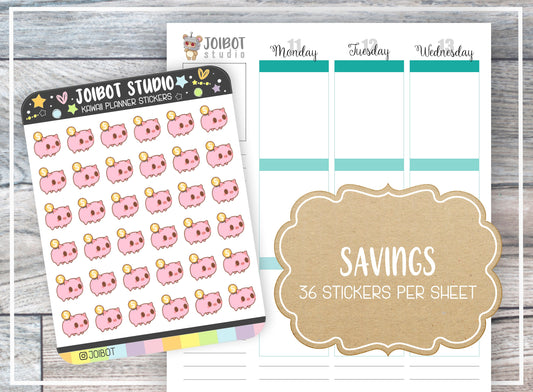 SAVINGS - Kawaii Planner Stickers - Piggy Bank Stickers - Journal Stickers - Cute Stickers - Decorative Stickers - K0146