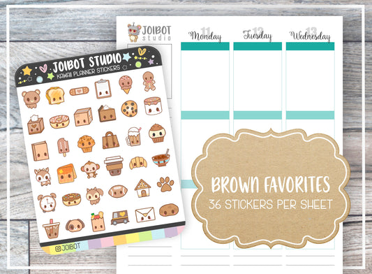 BROWN FAVORITES - Kawaii Planner Stickers - Variety Stickers - Journal Stickers - Cute Stickers - A0008