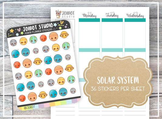 SOLAR SYSTEM - Kawaii Planner Stickers - Science Stickers - Journal Stickers - Cute Stickers - Decorative Stickers - K0163