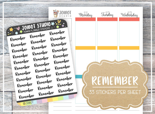 REMEMBER - Kawaii Planner Stickers - Label Stickers - Journal Stickers - Header Stickers - TX015