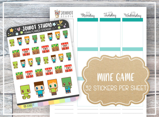 MINE GAME - Kawaii Planner Stickers - Video Game Stickers - Journal Stickers - Cute Stickers - Decorative Stickers - C0020
