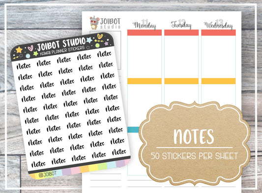NOTES - School Stickers - Kawaii Planner Stickers - Label Stickers - Journal Stickers - Header Stickers - TX021