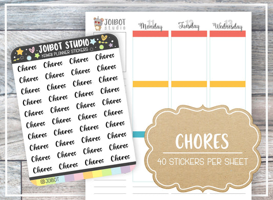 CHORES - Housework Stickers - Kawaii Planner Stickers - Label Stickers - Journal Stickers - Header Stickers - TX025