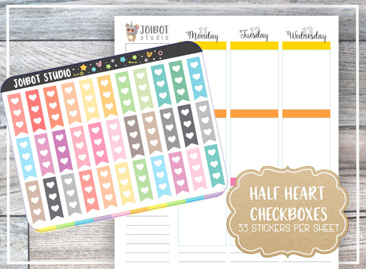 HALF HEART CHECKBOXES - Kawaii Planner Stickers - Functional Stickers - Journal Stickers - Cute Stickers - Decorative Stickers - F0002