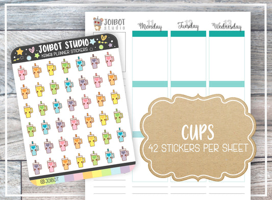 CUPS - Kawaii Planner Stickers - Water bottle Stickers - Journal Stickers - Cute Stickers - Decorative Stickers - K0188